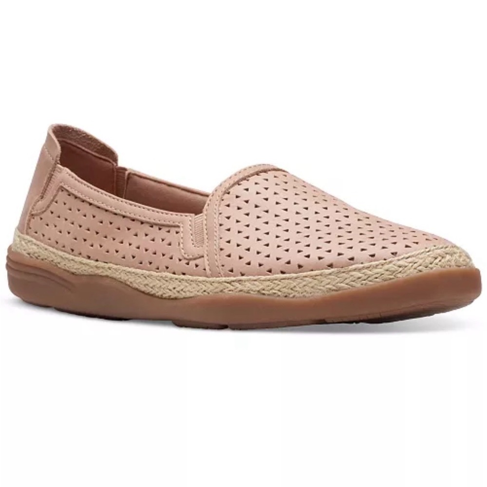 Clark’s Elaina Ruby Slip On Leather Espadrille Sz 10 Dusty Pink Stylish Comfort